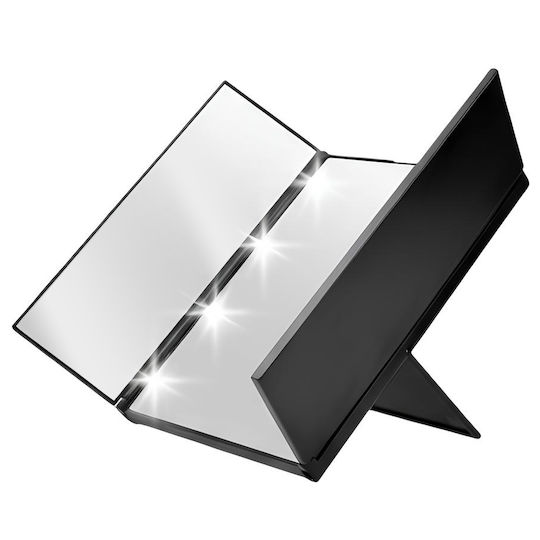 Avizar Triptych Makeup Mirror Integrated Led Lighting Foldable Wings Black