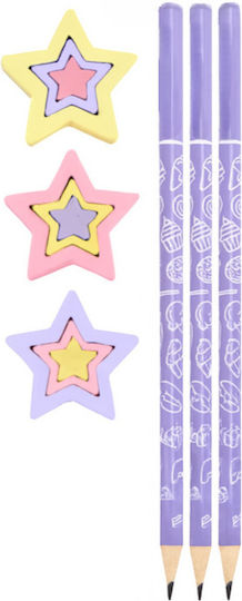 Set 3 Bleistifte 3 Duftende Radiergummis Zola Macaron Duft Spaß Designs Flieder
