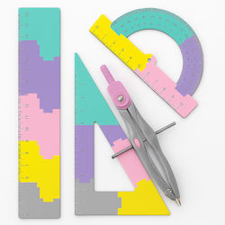 4-piece Geometry Set Zola 20 Cm Ruler Set Square Protractor Compass Rainbow
