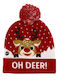 Christmas Hat Led Lighting Reindeer Pattern Red Pom-pom Knitted Warm One Size 21x20 Cm