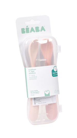 Beaba Baby Löffel Set aus Silikon mit Etui für 4+ Monate Rosa 2 Stück