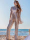 Women's High Waist Pantaloons Light Gold with Sequins