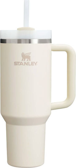 Stanley Quencher Чаша С Дръжка Термос Неръждаема Стомана Без BPA 1.18л Бежов Сламка И Дръжка