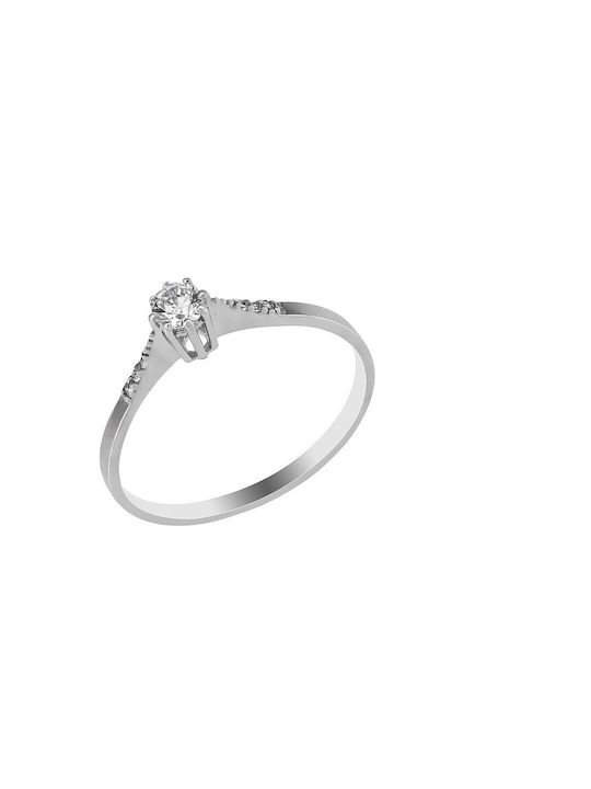 Kontopoulos Single Stone Ring From 14K White Gold with Diamond