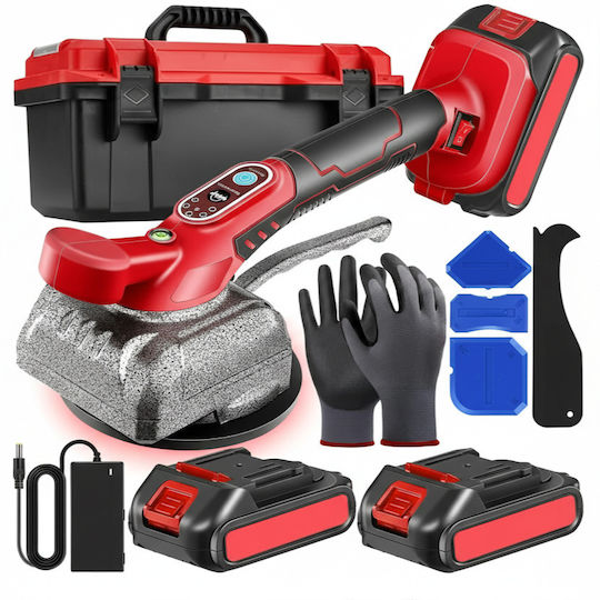 Ventuză Vibrantă Pentru Plăci Ceramice Zola 5 Niveluri de Aspirație 80 Kg Putere de Aspirație 2 Baterii 21 V Diametru 130 Mm Mănuși 4 Răzuitoare Cutie de Depozitare