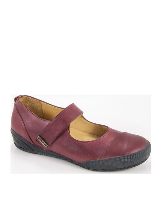 Leder Damen Ballerinas in Burgundisch Farbe