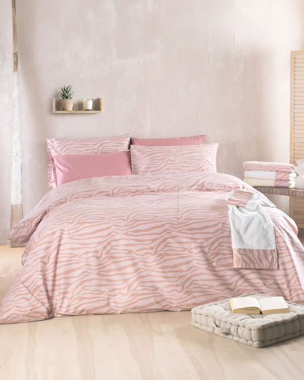 Rythmos Set Double Coverlets Made of Cotton & Polyester Pink 220x240cm 3 Pieces