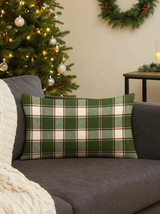 Μαξιλαροθήκη Christmas Wish 50x30 Φυσικό Βαμβάκι Καρό Σχέδιο Pghd0131