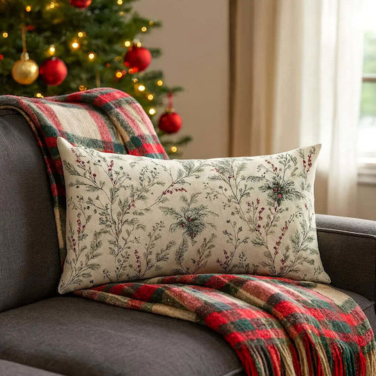 Christmas Mistletoe Pillow Case 50x30 Natural Cotton Festive Pattern Pghd0129