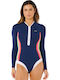 Surf Costum De Baie Întreg Albastru Cu Fermoar Sport