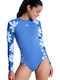 Surf One Piece Swimsuit With Zipper Floral Blue