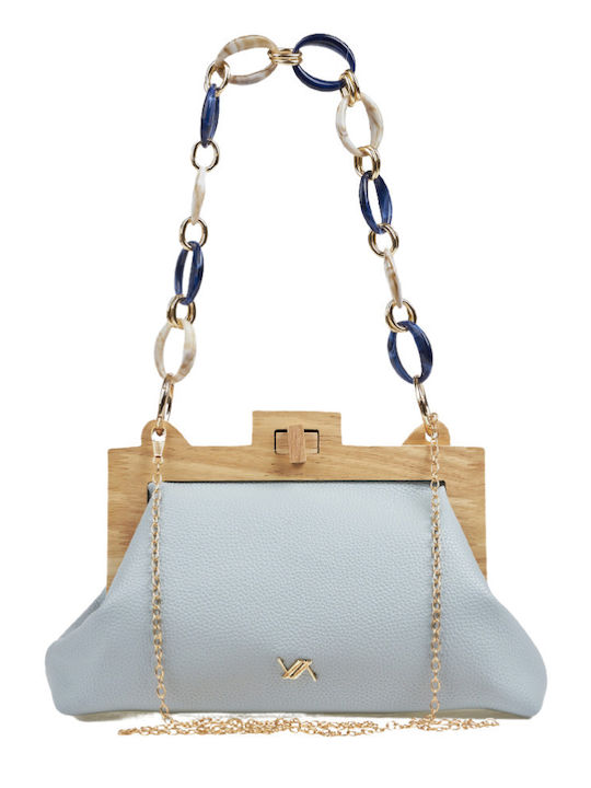 Stoff Damen Schultertasche Hellblaue