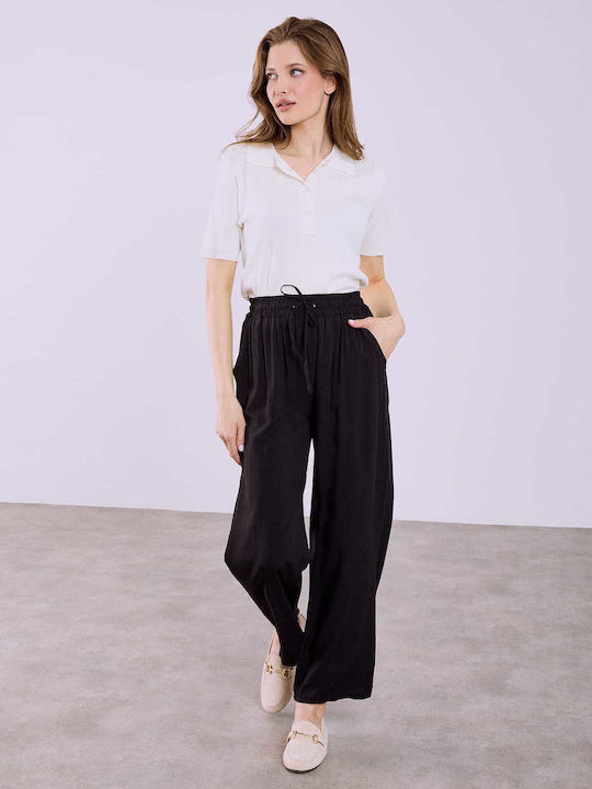 Celestino Women's Pantaloons Cotton Monochrome Loose Fit Black