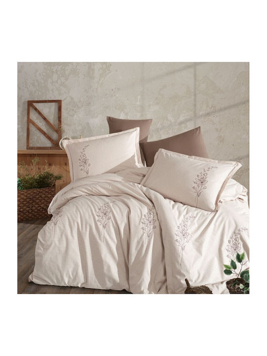 Clasy Home Set Huse Pentru Pilote 200x220cm Dublu Cu 2 Fețe De Pernă & 1 Cearceaf Ecru