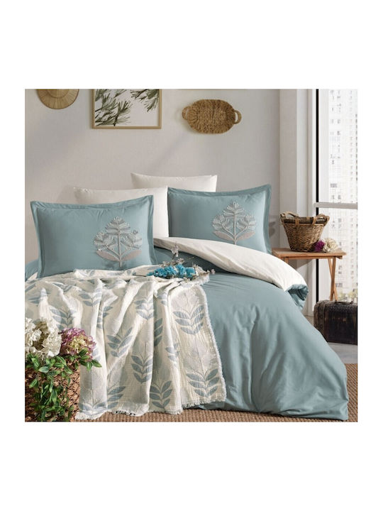 Cottonbox Set Huse Pentru Pilote 100% Bumbac 200x220cm Dublă Cu 4 Fețe De Pernă & 1 Cearceaf Verde