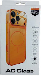 Unipha Schutz Ag Glas Design Orange Mattiertes Glas Magsafe Hülle iPhone 14 Pro Max Orange