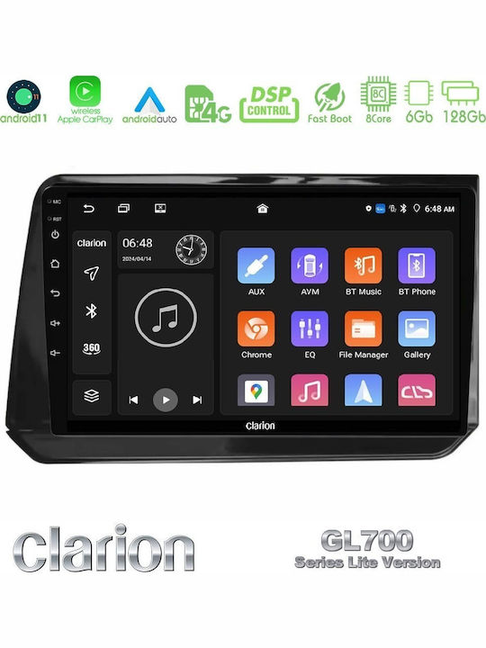 Clarion Auto-Audiosystem für Nissan Note 2022-2023 Bluetooth USB Eingebautes Wi-Fi GPS Apple CarPlay Android Auto mit 10 Zoll Touchscreen