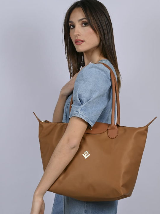 Midi Leather Women's Shoulder Bag Brown