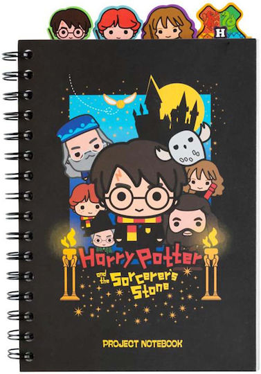 Harry Potter A5 Spiral-Notizbuch Drahtbindung 160 Blätter Dekorative Register Schwarz