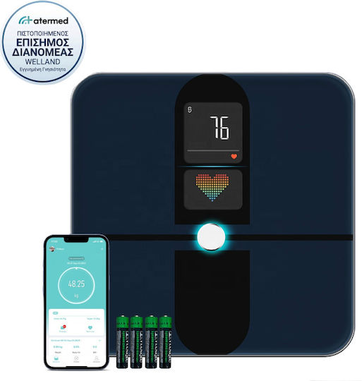 Welland Smart Ζυγαριά 180kg με Λιπομετρητή & Bluetooth Μαύρη