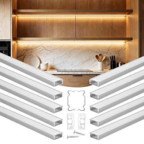 Vevor Set 10 Stück LED-Streifen Aluminiumprofil mit Opalabdeckung 200cm