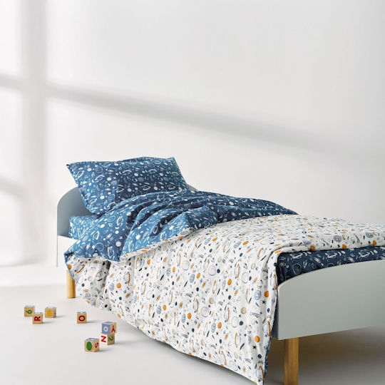 Kentia Σετ Σεντόνια Μονά Βαμβακερά White-blue 165x245cm 3τμχ