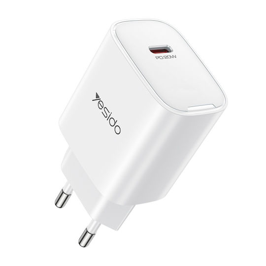 Yesido Incarcator Fără Cablu cu Port USB-C 20W Power Delivery Alb