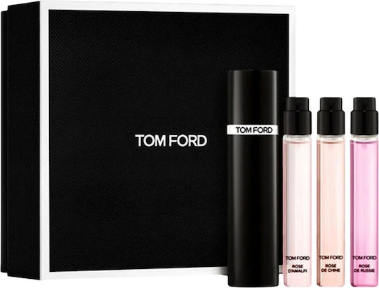 Set Tom Ford Rose De Russie Eau De Parfum Women 10 Ml + Rose De Chine Eau De Parfum Women 10 Ml + Rose D'amalfi Eau De Parfum Women 10 Ml + Tom Ford Refillable Atomizer Case Black