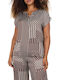 Women's Satin Striped Brown Blouse