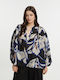 Women's Long Sleeve Floral Blue Blouse 8501.1046.1-Royal Blue