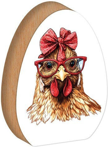 Ou De Paște De Masă Decorativ 11x15cm Găină Maro Cu Ochelari