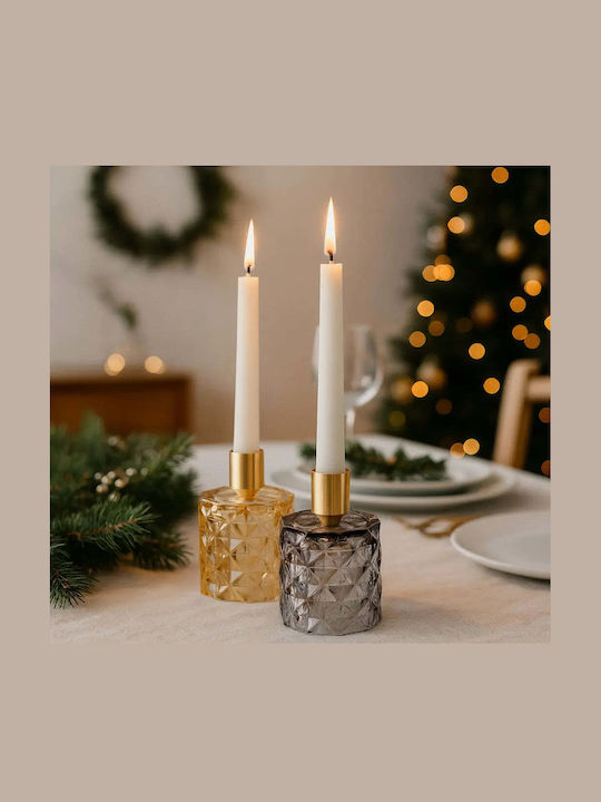 Phos & Gaia Set of Glass Candle Holders in Bronze Colour 2 Pieces