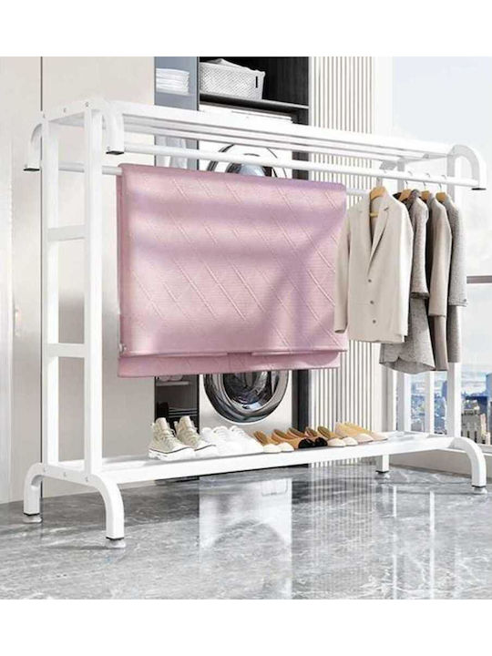 Floor Garment Rack Metal White 100x50x145cm