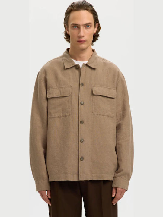 Μακρυμάνικo Λινό Overshirt Caribou(καφέ)