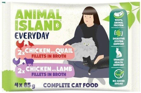 Animal Island Wet Cat Food in Pouches with Chicken Quail and Lamb 4x85gr
