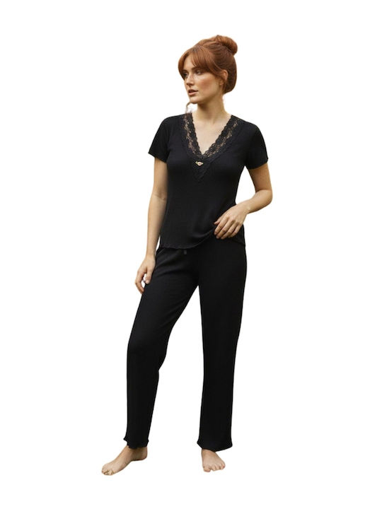 Siyah Inci Sommerliches Damen-Pyjama-Set Schwarz