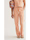 Women's Fabric Trousers with Rubber Band Striped Orange