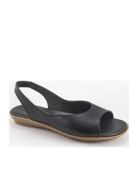 Safe Step Leder Flache Sandalen für Damen Schwarz