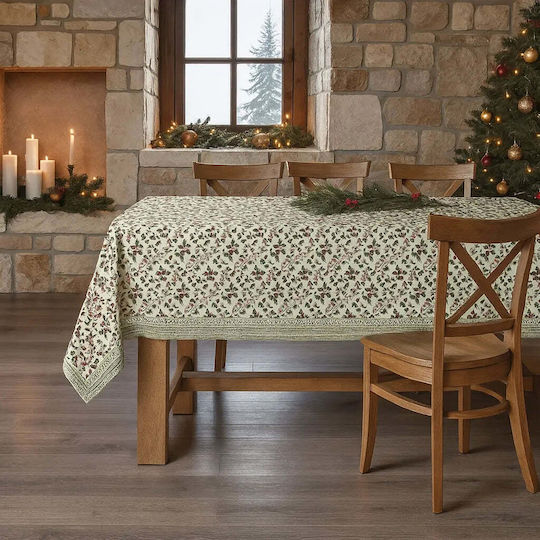Phos & Gaia Christmas Tablecloth with Flowers & Branches