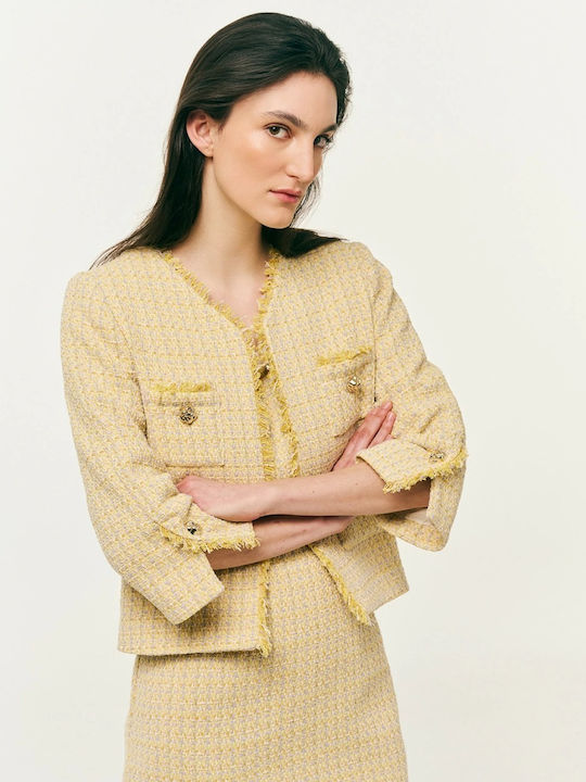 Forel Sacou Scurt Dama Tweed Galben