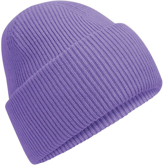 Beanie Unisex Mütze mit Rippenstrick in Lila Farbe