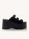 Черни Кожени Flatforms С 3 Регулируеми Токички