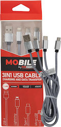 Einparts 3-в-1 12м 3А Кабел Usb-C Micro Usb Lightning Наилон