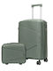 Amber Hard Olive Green Suitcases with 4 Wheels Set of 2 Pieces