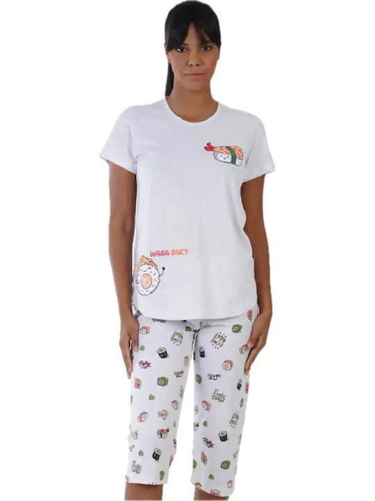 Vienetta Secret Summer Women's Cotton Grey Pyjama Set