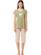 Vamp Sommerliches Damen-Schlafanzug-Set Baumwolle Green Tea