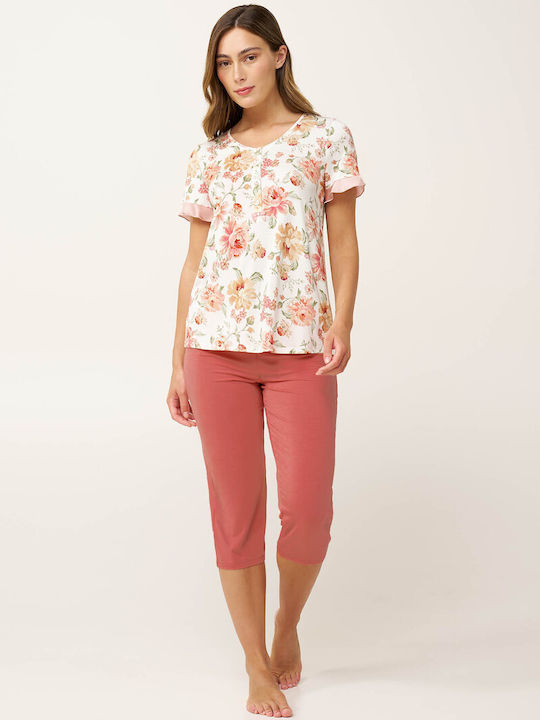 Vamp Vamp Damen Sommer Schlafanzug Set Rosa Tan