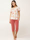 Vamp Vamp Damen Sommer Schlafanzug Set Rosa Tan