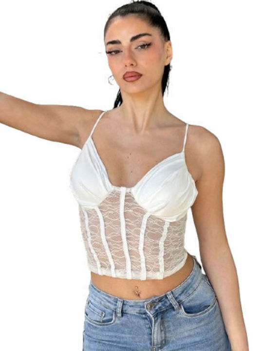 Chica Women's Crop Top with Lace White