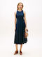 Summer Midi Shirt Dress Sleeveless Navy